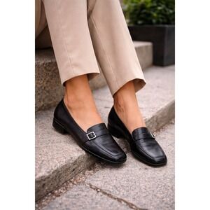Naturalizer Loafers Womens 9M Black Leather Comfort Low Heel Buckle Work Shoes